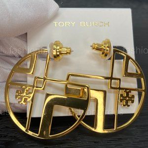 Tory Burch Classic Chevron Logo Hoops (AUTHENTIC) (NWT)
